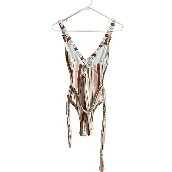 Cupshe Women's One Piece Swimsuit V-neck Striped Belted Medium New - Picture 9 of 9